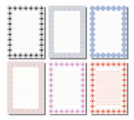 Set of vector template for letter, card or charter with empty space for text. White paper form with  decorative ornamental border. A4 format size. Series of Cards, Blanks, Forms and Template