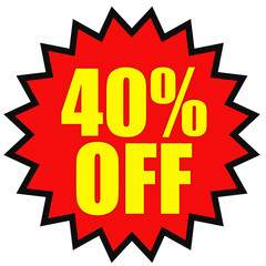 Discount 40 percent off. 3D illustration on white background.