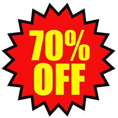 Discount 70 percent off. 3D illustration on white background.