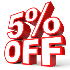 Discount 5 percent off. 3D illustration on white background.