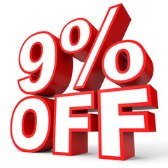 Discount 9 percent off. 3D illustration on white background.