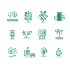 Trees set thin line vector icons on white