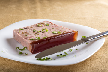 Liver pate on plate made from pork and deer meat