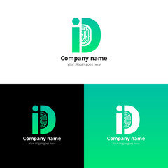 ID vector logo with Fingerprint template. The green letter i and d with fingerprint icon. Logotype design for personal identification company or service.