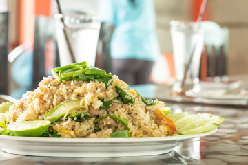 Fried rice on a plate in a restaurant