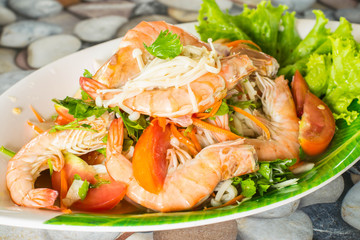 Shrimp salad on a plate in a restaurant