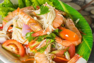 Shrimp salad on a plate in a restaurant