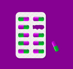 Blister pack of tablets lack of pill package.Tablet pills medica