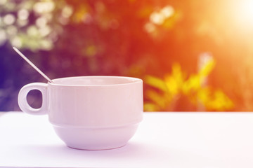 Cup of hot tea in the morning atmosphere