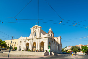 Fototapeta premium Bonaria cathedral under a blue sky