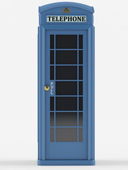 British telephone box on a white background. 3D rendering