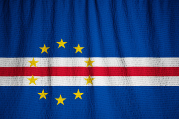 Closeup of Ruffled Cape Verde Flag, Cape Verde Flag Blowing in W