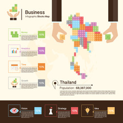 Business Infographic with blocks,Thailand map