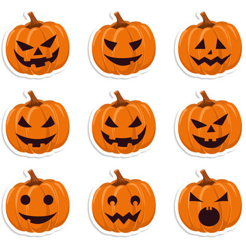 Set of stickers for Halloween. Set of pumpkins. International festival in October. Happy Halloween. 