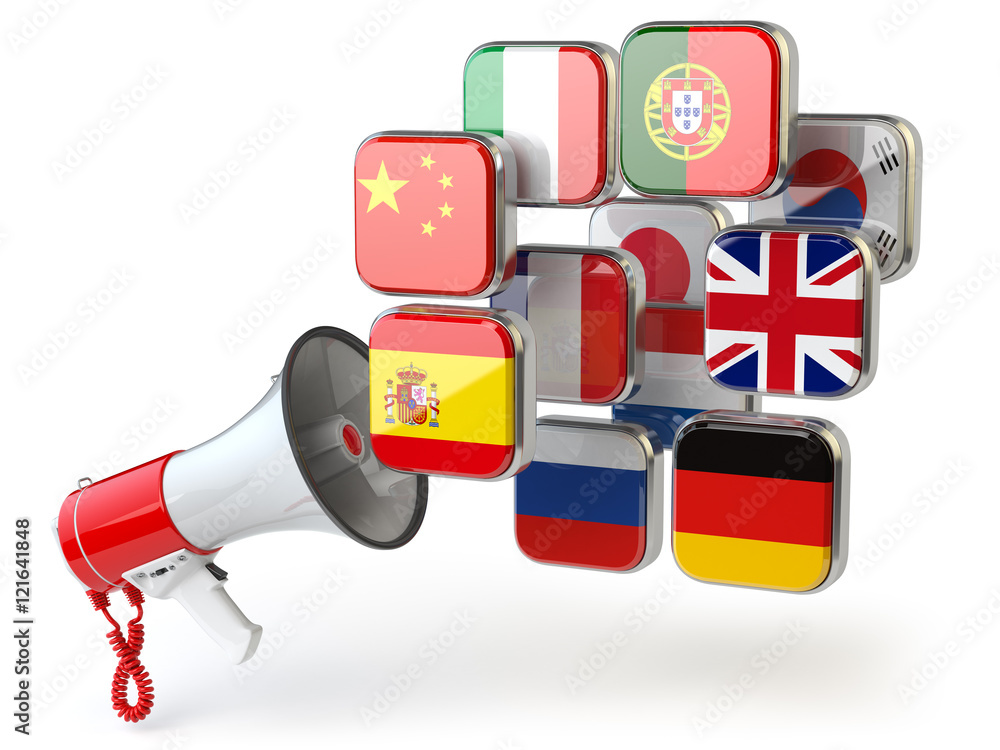Poster e-learning or online translator concept. learning languages onli