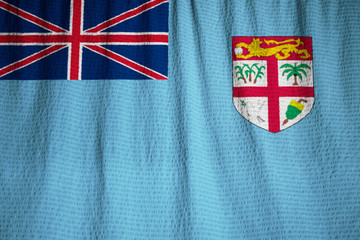 Closeup of Ruffled Fiji Flag, Fiji Flag Blowing in Wind