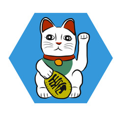 Maneki-neko Japanese lucky cat with Japanese text money