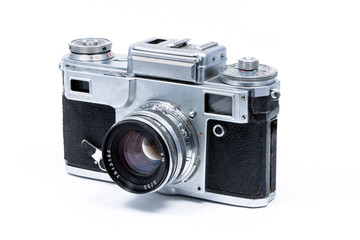 Retro soviet film photographic camera  isolated on white background