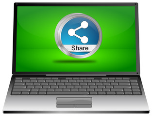 Laptop computer with Share Button - 3D illustration