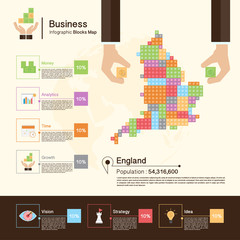 Business Infographic with blocks,England map