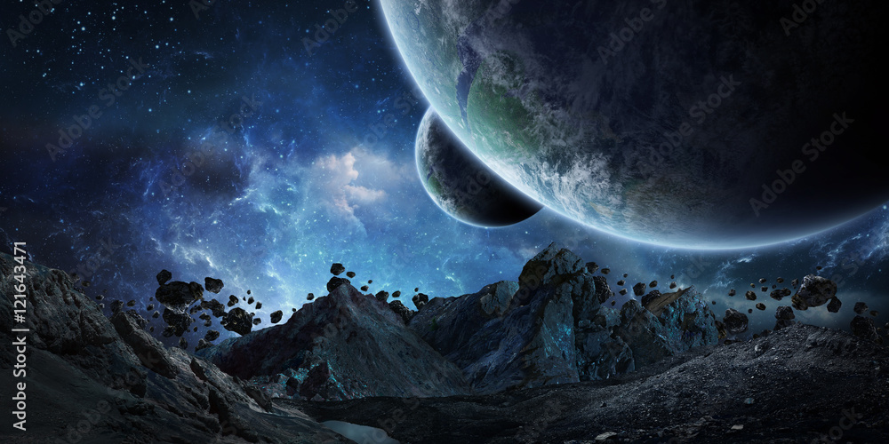Wall mural gigantic asteroids about to crash earth 3d rendering elements of