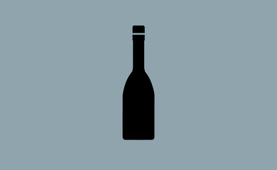 Vector black wine bottle on flat background