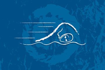 Swim graphic using brush stoke line to design and form the shape of swimmer.