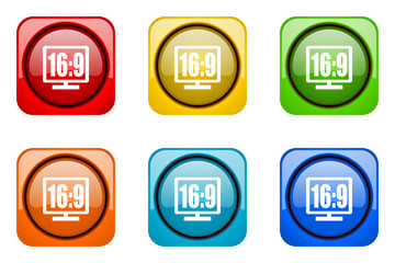 Modern web design colorful glossy 16 9 display vector icons 