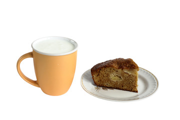 Fototapeta na wymiartasty and healthy cake and cup of milk for a healthy diet. isolated on white background without shadows. easy to cut to your design.