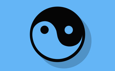 Vector yin and yang with long shadow on flat background