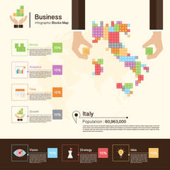 Business Infographic with blocks,Italy map