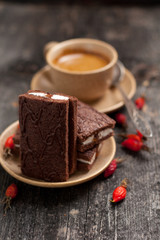 Coffee cup close up composition village style