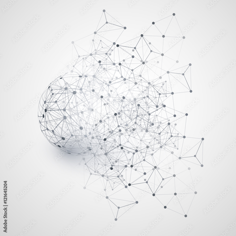 Poster abstract cloud computing and network connections concept design with transparent geometric mesh, wir