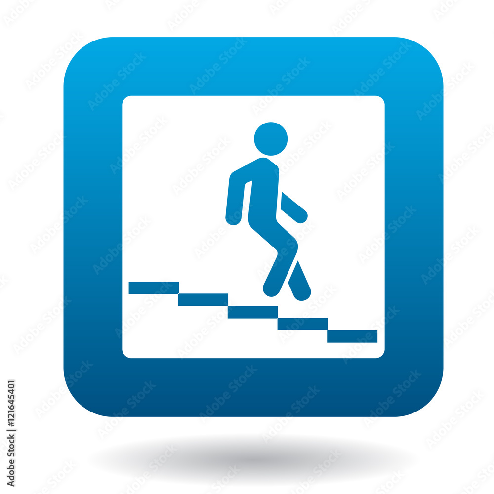 Poster sign escalator icon in simple style in blue square. rules of the road symbol