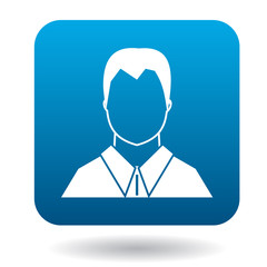 Avatar man in shirt icon in simple style in blue square. People symbol