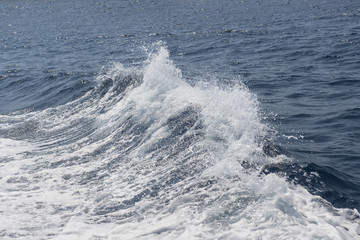 Wellen eines Ausflugbootes bei der Insel Lipsi, Dodekanes, Griechenland