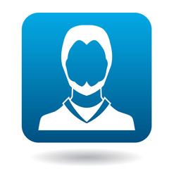 Avatar man with beard icon in simple style in blue square. People symbol