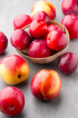 Fresh fruit on the gray background.
