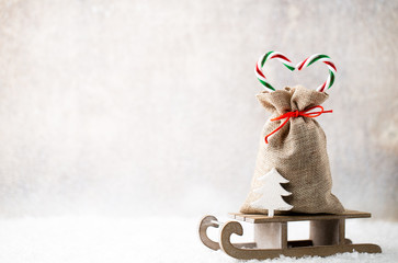 Christmas gard. Gift bag with burlap. Christmas decoration.