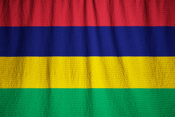 Closeup of Ruffled Mauritius Flag, Mauritius Flag Blowing in Win