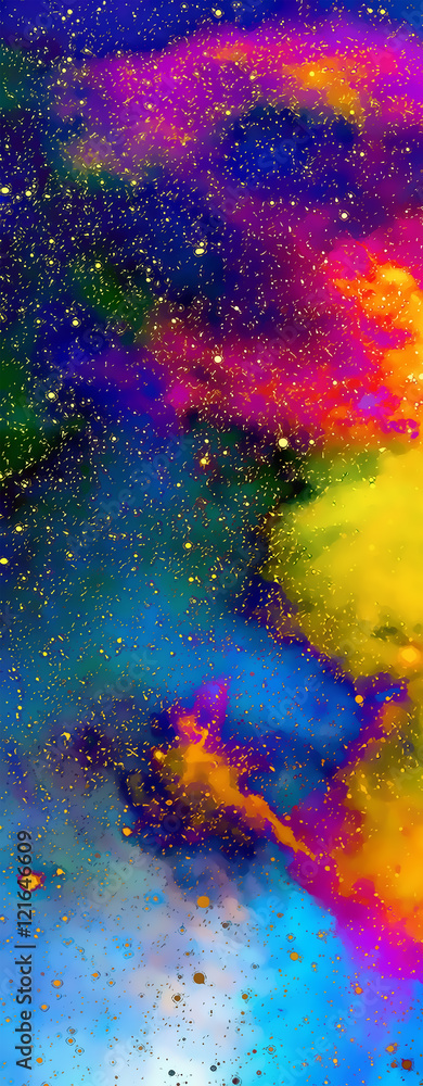 Poster nebula, cosmic space and stars, color background. fractal effect. painting effect. elements of this 