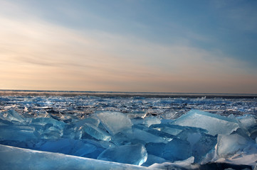 Winter. Extremal cracks on Ice of Lake Baikal. thickness of about one meter. . Ice storm. Used toning of the photo. 