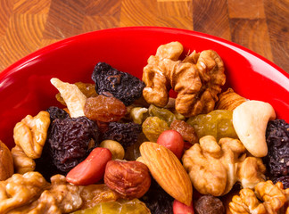 different mixed nuts and raisins