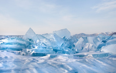 Winter. Extremal cracks on Ice of Lake Baikal. thickness of about one meter. . Ice storm. Used...