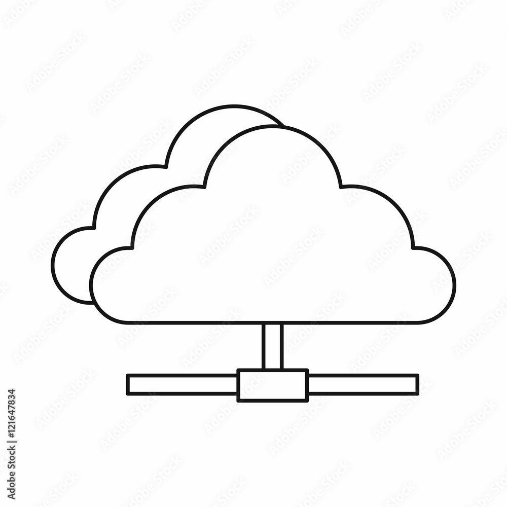 Poster cloud network connection icon in outline style on a white background