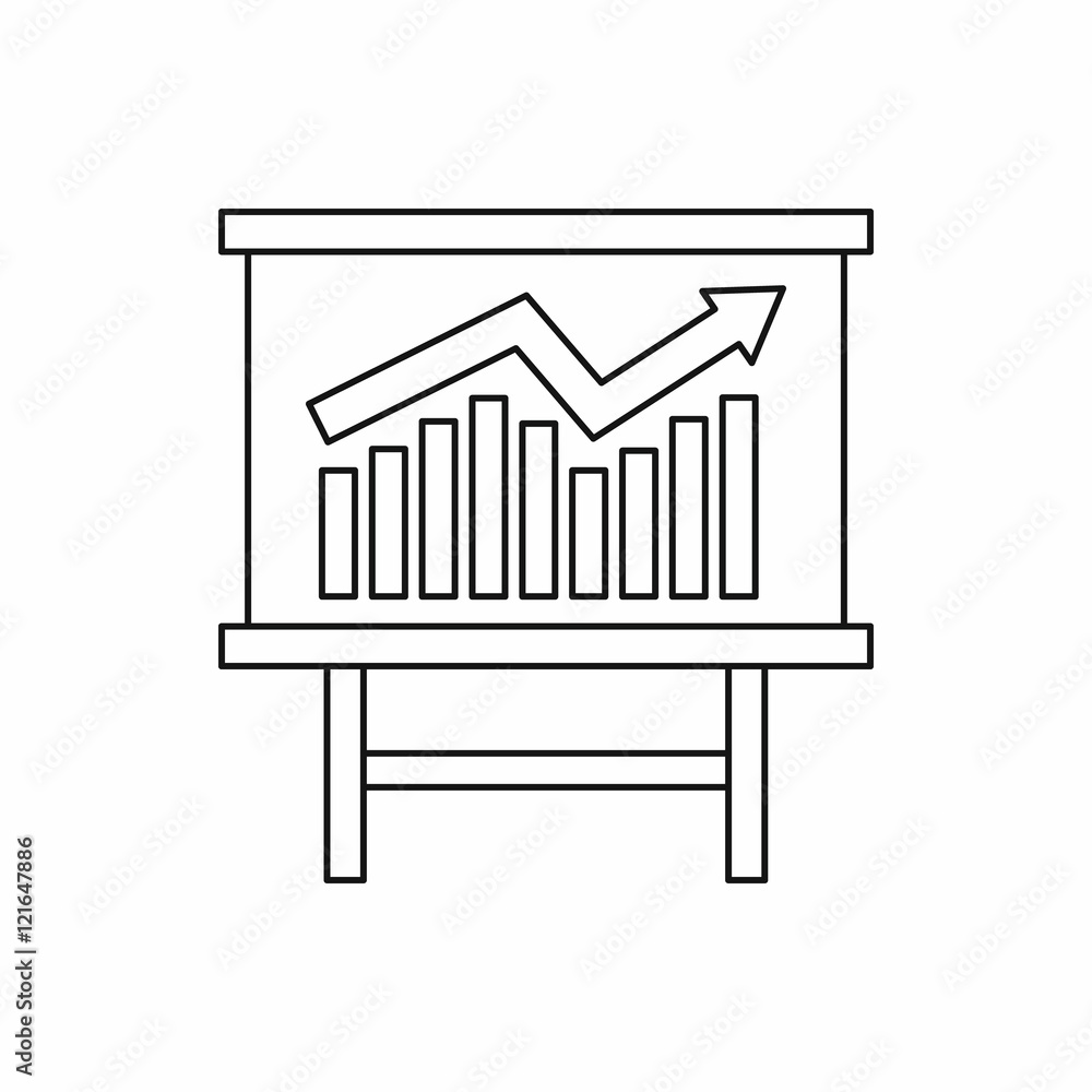 Poster growing chart presentation icon in outline style on a white background