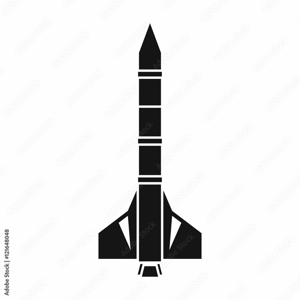 Poster atomic rocket icon in simple style isolated on white background. weapons symbol