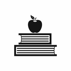 Books and apple icon in simple style isolated on white background. Reading symbol