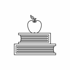 Two books and apple icon in outline style on a white background