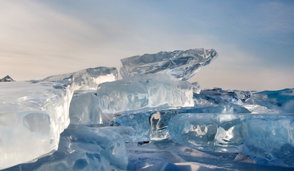 Winter. Extremal cracks on Ice of Lake Baikal. thickness of about one meter. . Ice storm. the...